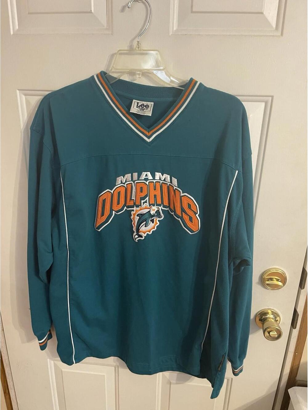 Vintage Miami Dolphins Sweater Mens XL NFL Embroidered Sweatshirt Lee Sports